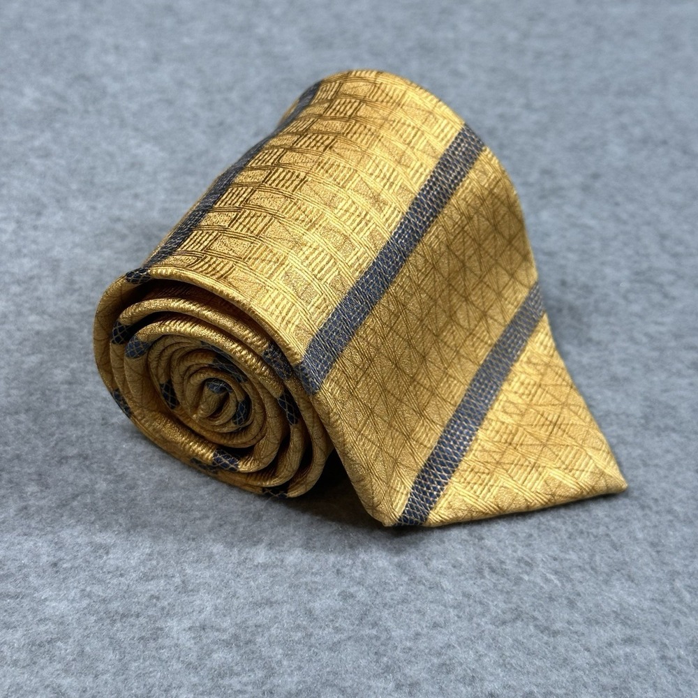 Esquire 100% Silk Gold Blue Striped Necktie Made in Korea Vintage 58x3.75in